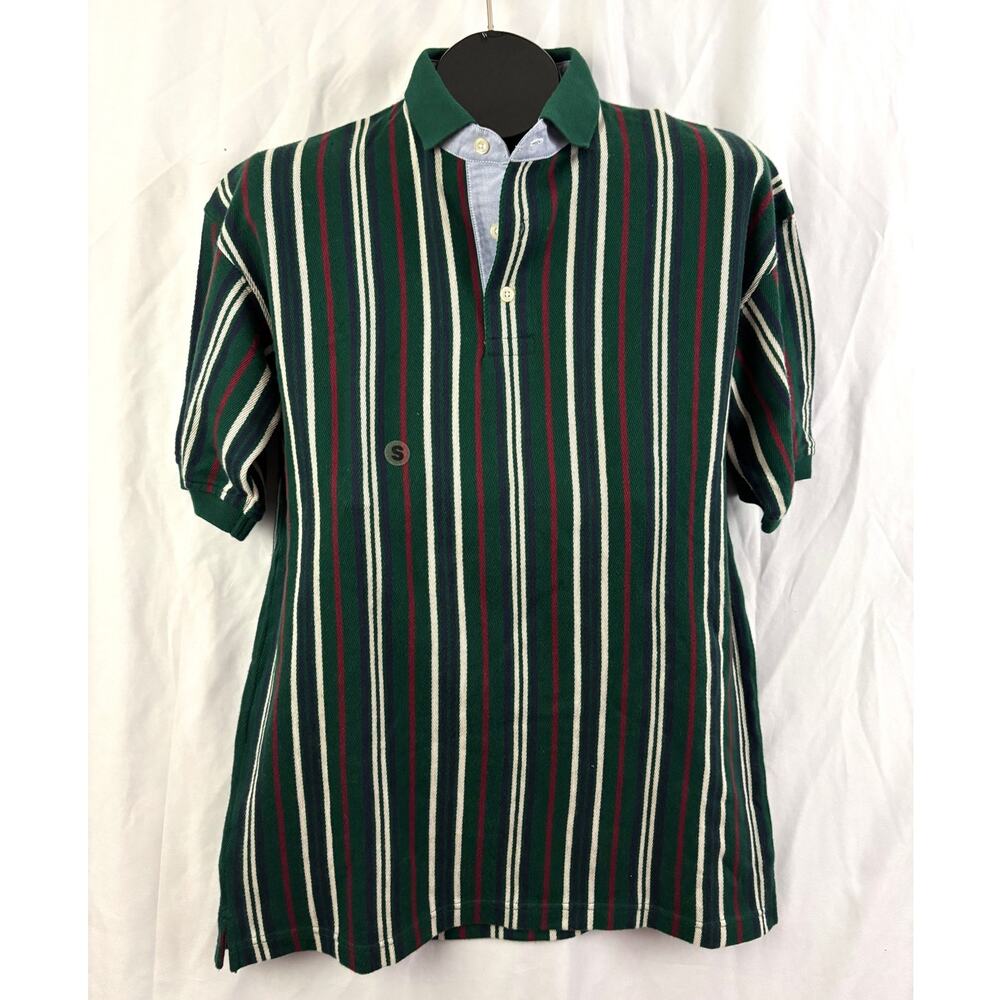 VTG 90s Roundtree‎ & Yorke Green Stripe Polo Shirt Mens Small Nwt